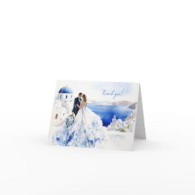 tarjeta boda con pintura acuarela de Santorini