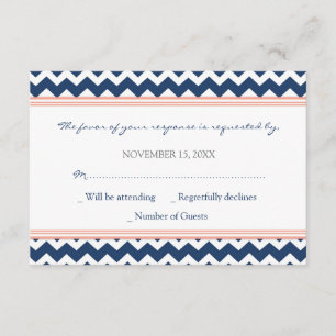 Tarjeta Boda Coral Blue Chevron RSVP