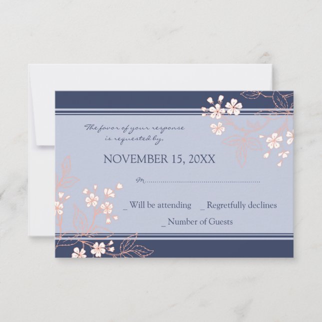 Tarjeta Boda Coral Blue Floral RSVP (Anverso)