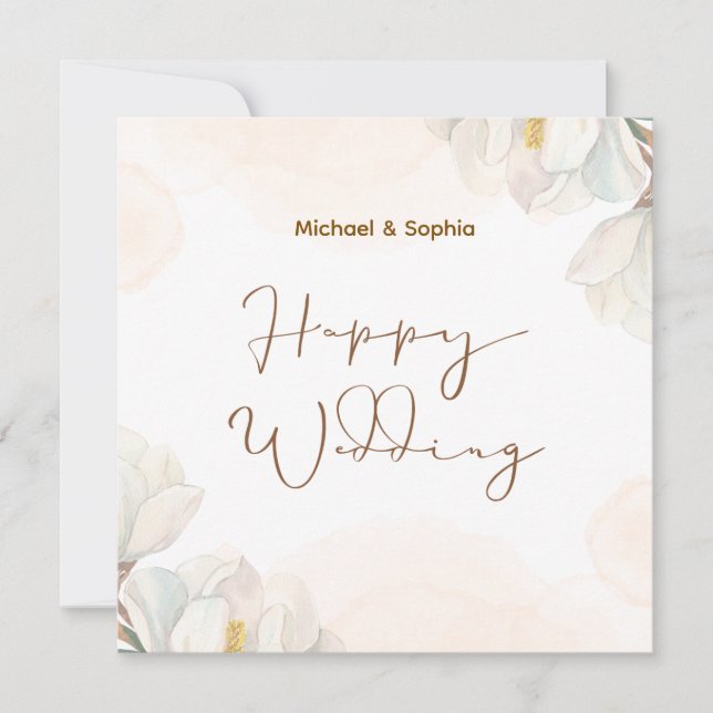 Tarjeta Boda crema y blanco elegante feliz (Anverso)