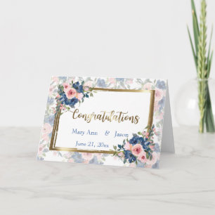 Tarjeta Boda de acuarela en azul marino y rubor