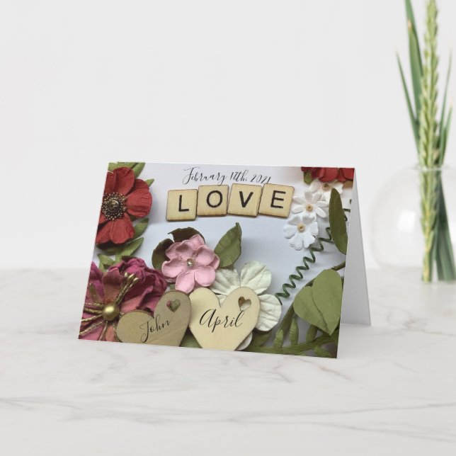 Tarjeta Boda de amor personalizado Fecha y nombres Floral (Anverso)