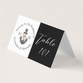 Tarjeta Boda de ancla floral náutica negro y blanco