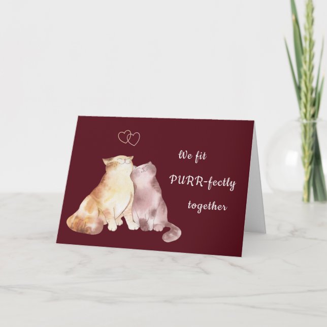 Tarjeta Boda de Aniversario San Valentín Gatos Corazones (Anverso)