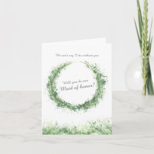 Tarjeta Boda de arte verde, ¿serás nuestra dama de honor? (Anverso)