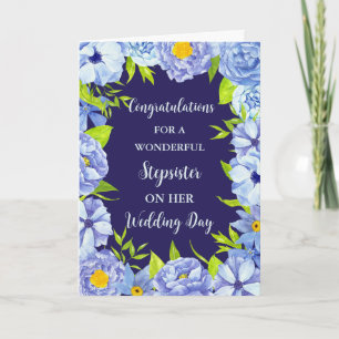 Tarjeta Boda de Blue Floral Stepsister Felicitaciones