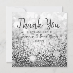 Tarjeta Boda de Bokeh Silver Purpurina Gracias