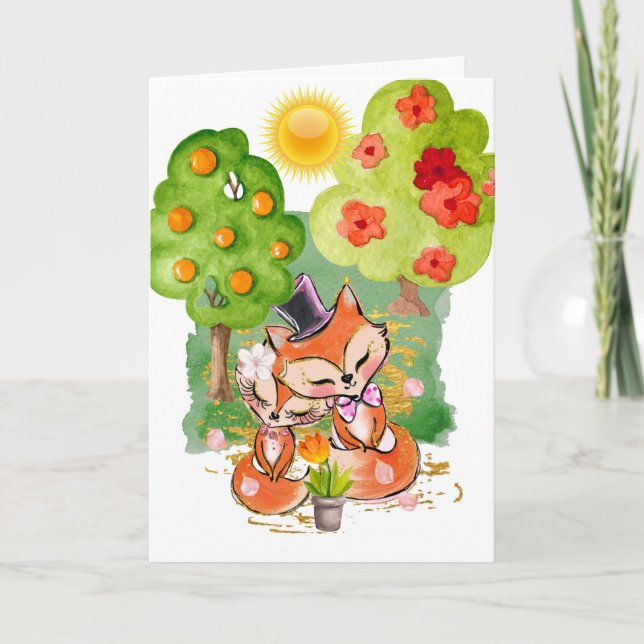 Tarjeta boda de bosque de zorro romántico de verano (Anverso)