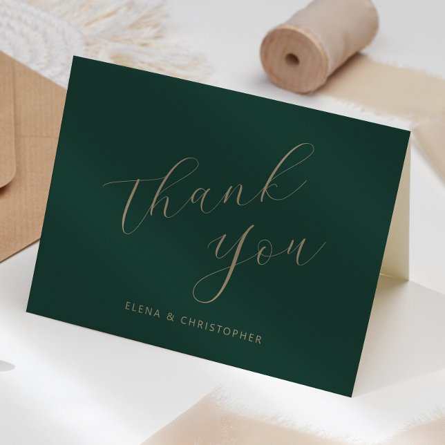 Tarjeta Boda de caligrafía de oro verde esmeralda gracias (Subido por el creador)