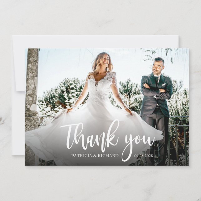 Tarjeta Boda de caligrafía elegante fotográfica Gracias (Anverso)