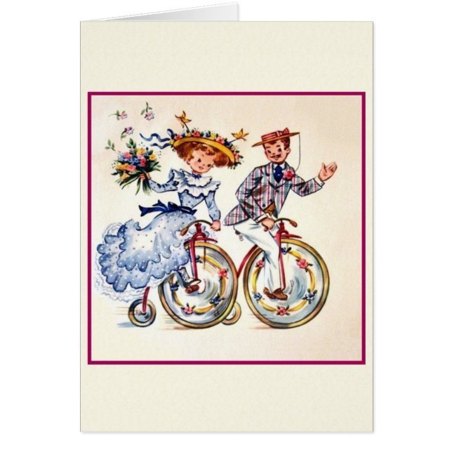 Tarjeta Boda de ciclismo retro (Frente)