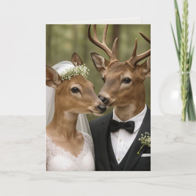 Tarjeta Boda de ciervo y cierva en el bosque (Anverso)