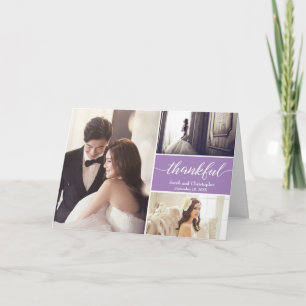 Tarjeta Boda de Collage de fotos morado moderno Gracias