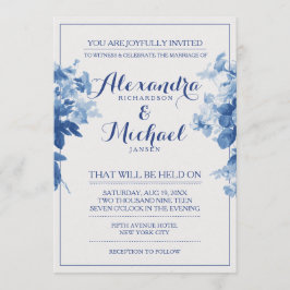 Tarjeta Boda de color de agua de flores azules mod