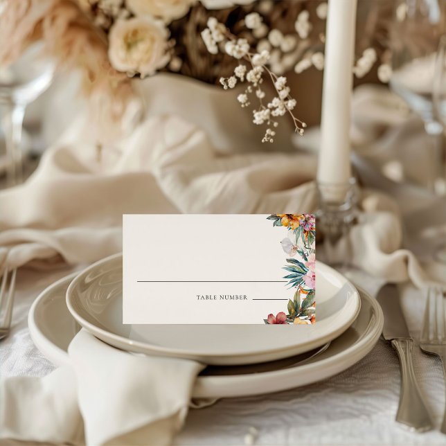 Tarjeta Boda de color de agua tropical floral (tropical wedding place card)