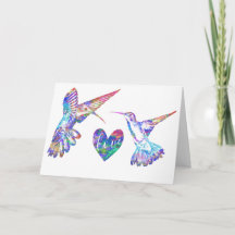 Boda de corazones y colibríes con acuarela