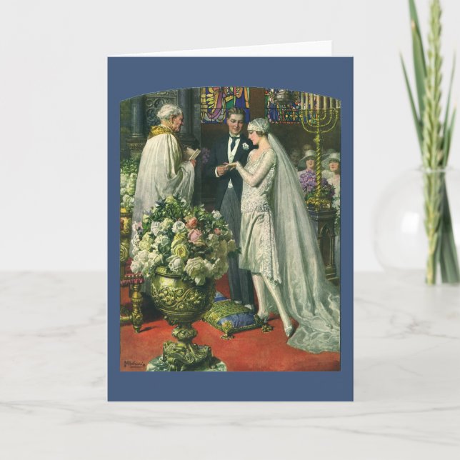 Tarjeta Boda de cosecha, novia y novio con Menorah (Anverso)