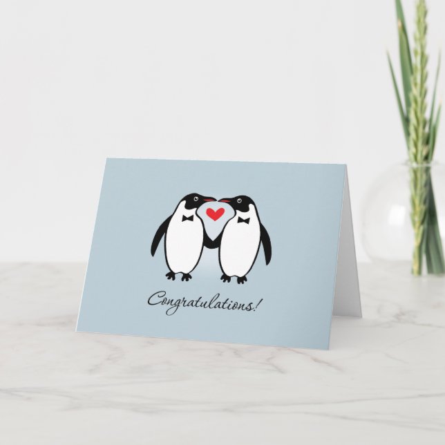 Tarjeta Boda de Cute Gay Penguins felicitaciones (Anverso)
