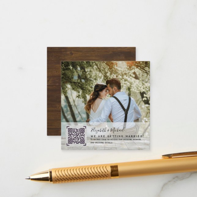 Tarjeta Boda de detalles de la foto del código QR  (Anverso/Reverso In Situ)