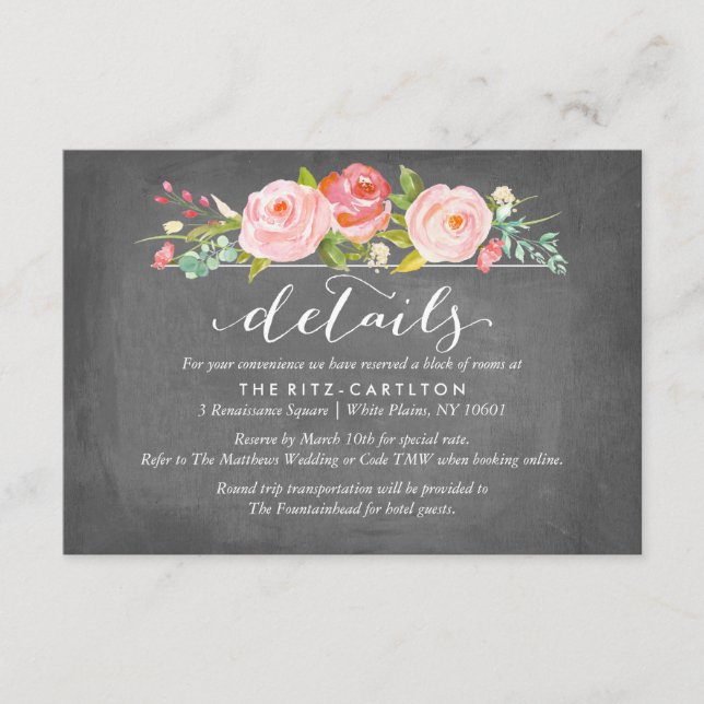 Tarjeta Boda de detalles florales de jardín Rosa (Anverso)