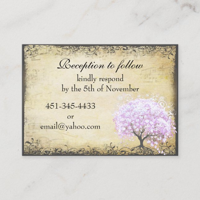 Tarjeta Boda de dirección de árbol de lavanda de h (Anverso)