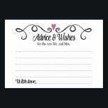 Tarjeta Boda de dos consejos y deseos para el cora<br><div class="desc">Estas elegantes tarjetas de Consejos y Deseos serán la incorporación perfecta a su recepción de bodas. Cuenta con un borde negro giratorio con un corazón de ciruela morada encima. El texto interior es "Consejos y deseos" en un divertido tipo de letra en negro y "para el nuevo Sr. y la...</div>