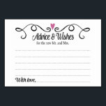 Tarjeta Boda de dos consejos y deseos para el cora<br><div class="desc">Estas elegantes tarjetas de Consejos y Deseos serán la incorporación perfecta a su recepción de bodas. Cuenta con un borde negro giratorio con un corazón de ciruela morada encima. El texto interior es "Consejos y deseos" en un divertido tipo de letra en negro y "para el nuevo Sr. y la...</div>