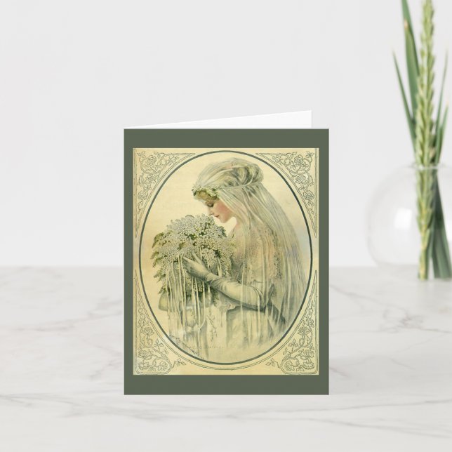 Tarjeta Boda de época, retrato de novia victoriana (Anverso)