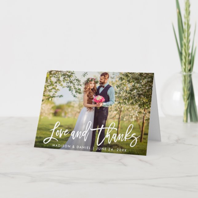 Tarjeta Boda de escritura de pincel moderno foto amor grac (Anverso)