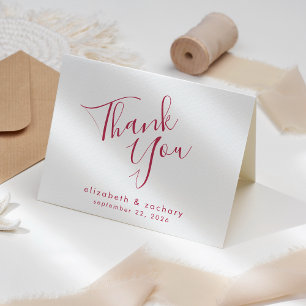 Tarjeta Boda de escritura magenta moderna gracias