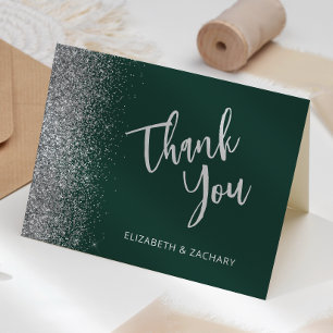 Tarjeta Boda de Esmeralda Verde Silver Purpurina Gracias