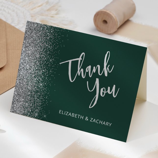 Tarjeta Boda de Esmeralda Verde Silver Purpurina Gracias (Subido por el creador)