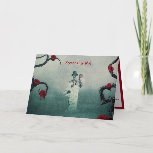 Tarjeta Boda De Esqueleto Gótico Te Ama Hasta La Muerte No (Anverso)