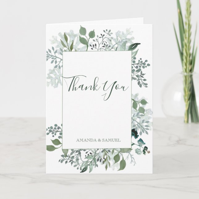Tarjeta Boda de eucalipto verde plateado (Anverso)