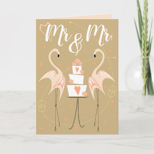 Tarjeta Boda de Flamingo Mr & Mr Text peach dentro (Anverso)