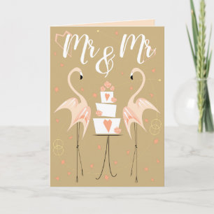 Tarjeta Boda de Flamingo Mr & Mr Text peach dentro