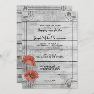 Tarjeta Boda de Flores de amapola blanca y rústica