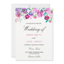 Tarjeta Boda de Flores de color morado rosa y marr