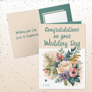 Tarjeta Boda de flores Enhorabuena melocotón verde