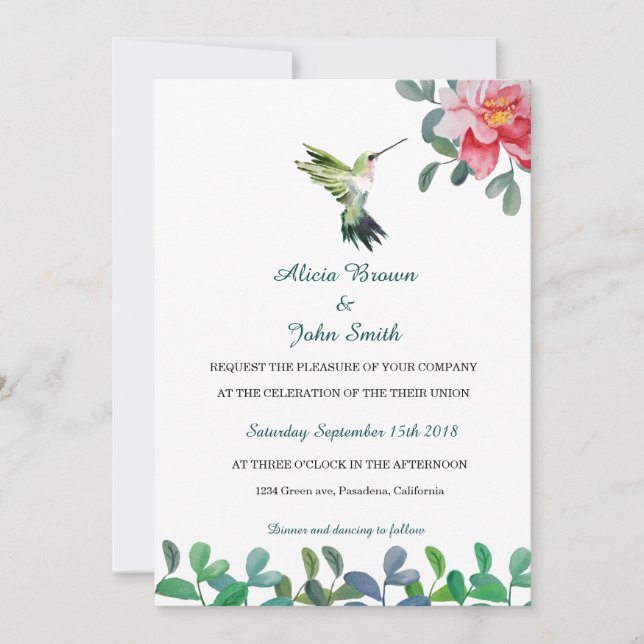 Tarjeta Boda de flores rosadas y acuarelas para av (Anverso)