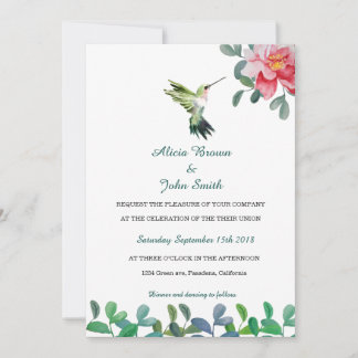 Tarjeta Boda de flores rosadas y acuarelas para av