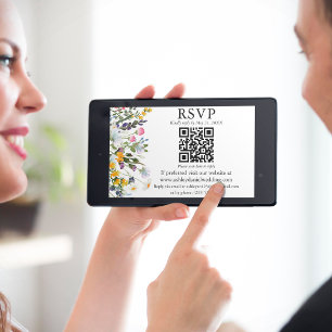 Tarjeta Boda de flores silvestres de color agua QR RSVP