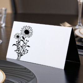 Tarjeta Boda de Flores Silvestres de Flora Blanca Negra mi