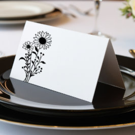 Tarjeta Boda de Flores Silvestres de Flora Blanca Negra mi