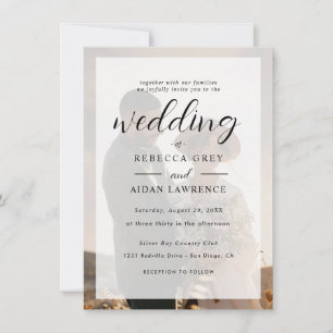 Tarjeta Boda de Foto con Borde de Oro Blanco y Negro Elega