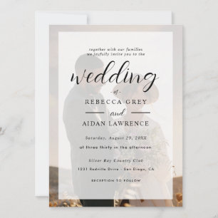 Tarjeta Boda de Foto con Borde de Oro Blanco y Negro Elega