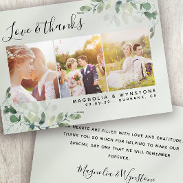 Tarjeta Boda de fotos de Sage Green Eucalyptus Gracias