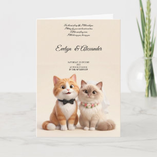 Tarjeta Boda de gato lindo novia y novio rosa floral nupci