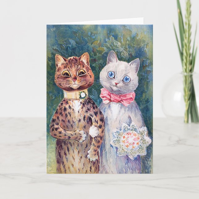 Tarjeta Boda de gatos, matrimonio, novia, Louis Wain (Anverso)