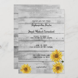 Tarjeta Boda de girasoles de madera blanca rusa